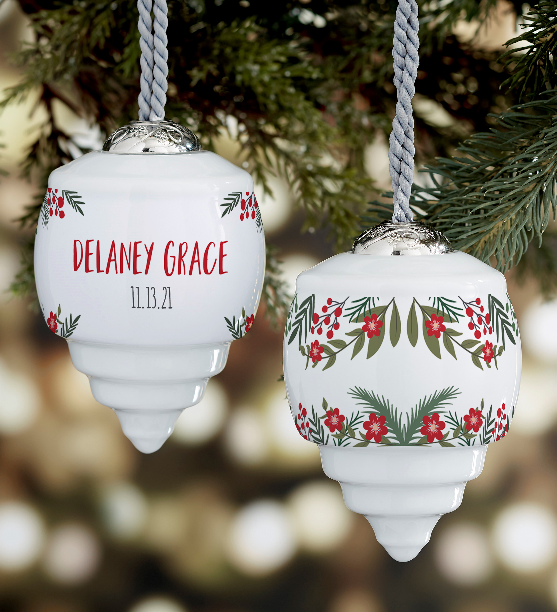 Winter Roses Baby&#39;s First Christmas Deluxe Personalized Ornament